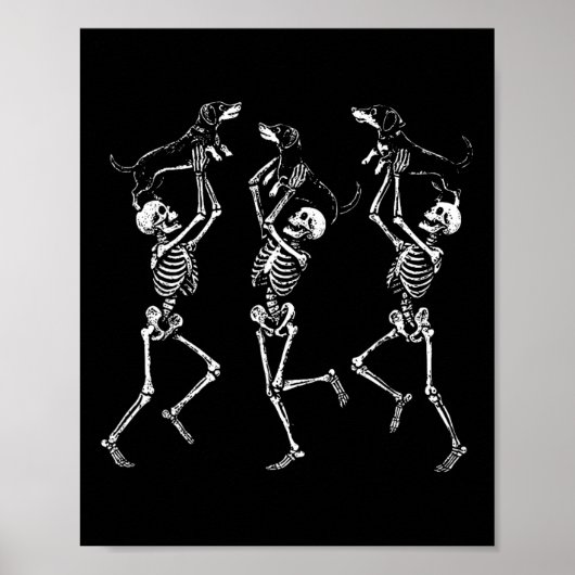 Retro Dancing Skeletts Dackel Niedlich Halloween D Poster (Vorne)