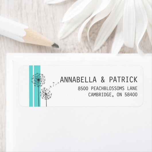 Retro Dandela Blue Minimalistisch Address Label (Insitu)