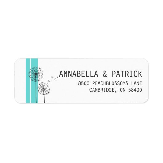 Retro Dandela Blue Minimalistisch Address Label (Vorne)