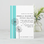 Retro Dandelions Blue Minimalistisch Wedding Einladung (Stehend Vorderseite)