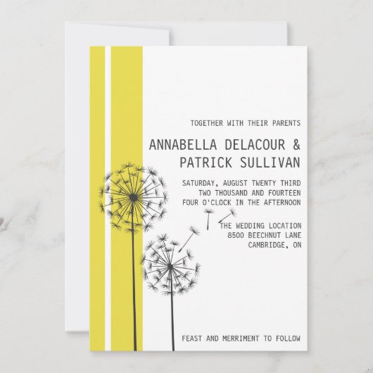 Retro Dandelions Gelbe Minimalistische Hochzeit Einladung (Vorderseite)