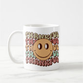 Retro-dankbare Emoji-Tasse, Herbstfamilie Erntedan Kaffeetasse (Links)