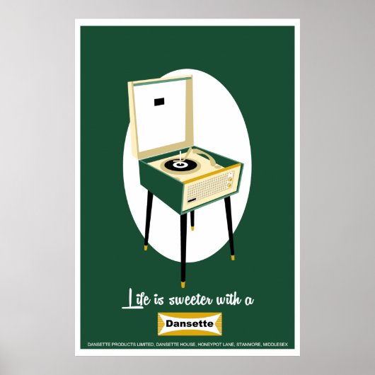 Retro Dansette green record player Pop Art poster (Vorne)