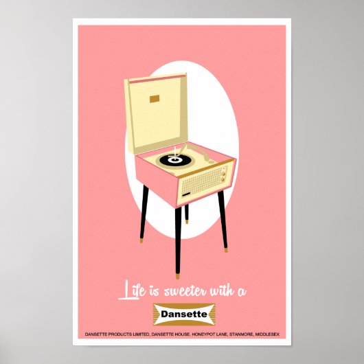 Retro Dansette rosa Plattenspieler Pop Art Poster (Vorne)