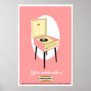 Retro Dansette rosa Schallplattenspieler Pop Poster
