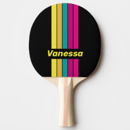 Retro Dark 80er Pin Streifen mit Namen Tischtennis Schläger