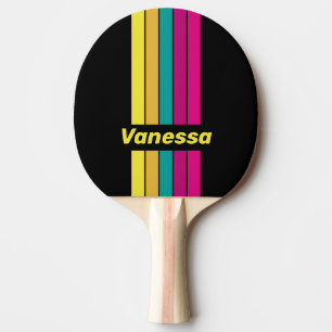 Retro Dark 80er Pin Streifen mit Namen Tischtennis Schläger