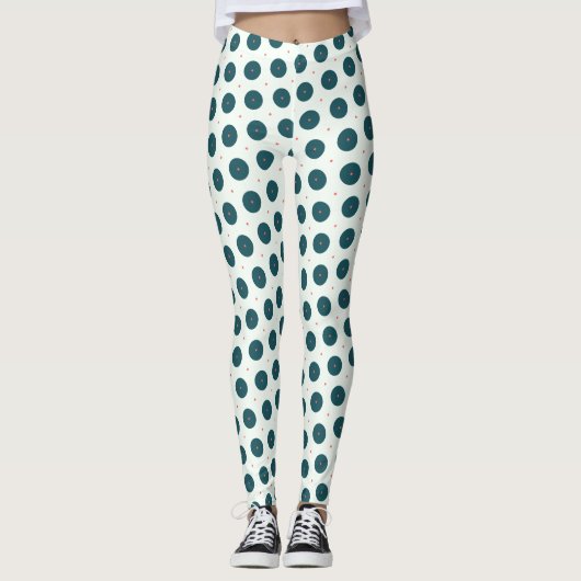Retro Dark Aquamarin Polka Dot Pattern - Minimalis Leggings (Vorderseite)