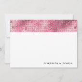 Retro Dark Pink Disco Ball Mirror | Monogramm Mitteilungskarte (Vorderseite)