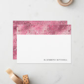 Retro Dark Pink Disco Ball Mirror | Monogramm Mitteilungskarte (Vorderseite/Rückseite Beispiel)