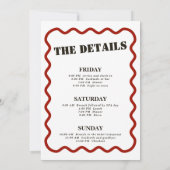 Retro Dark Red Wavy Border Bachelorette Wochenende Einladung (Rückseite)