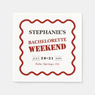 Retro Dark Red Wavy Border Bachelorette Wochenende Serviette