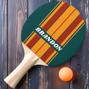 Retro Dark Teal Splash Board Streifen mit Namen Tischtennis Schläger