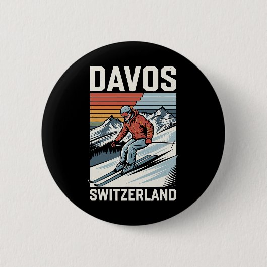 Retro Davos Schweiz Skiort Button (Vorderseite)