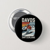 Retro Davos Schweiz Skiort Button (Vorne & Hinten)