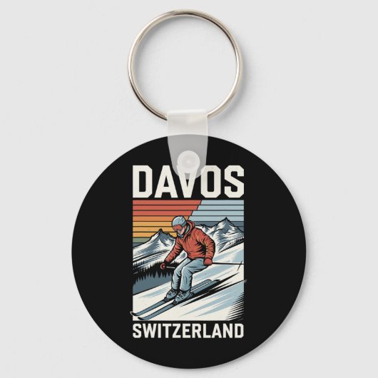 Retro Davos Schweiz Skiort Schlüsselanhänger (Vorderseite)