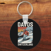 Retro Davos Schweiz Skiort Schlüsselanhänger (Vorderseite)