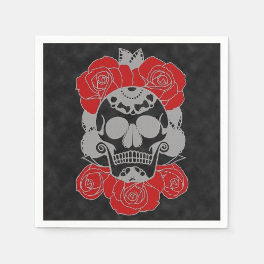 Retro Day of the Dead Grunge Sugar Skull Serviette (Vorderseite)