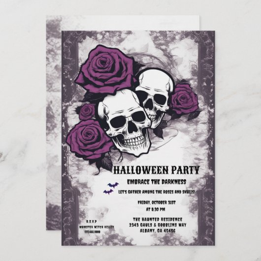 Retro Day of the Dead & Haunting Halloween-Party Einladung (Vorne/Hinten)