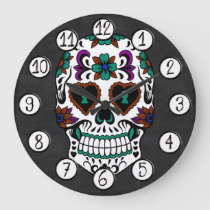 Retro Day of the Dead Sugar Skull Große Wanduhr