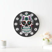 Retro Day of the Dead Sugar Skull Große Wanduhr (Zuhause)