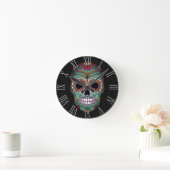 Retro Day of the Dead Sugar Skull on Leather Runde Wanduhr (Zuhause)