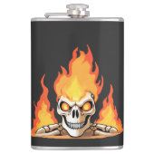 Retro Dead Burning Skelett Schädel in Feuer Flachmann (Vorderseite)