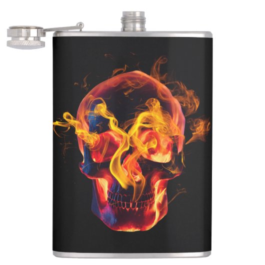 Retro Dead Burning Skelett Schädel in Feuer Flachmann (Geöffnet)