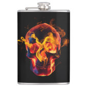 Retro Dead Burning Skelett Schädel in Feuer Flachmann (Vorderseite)