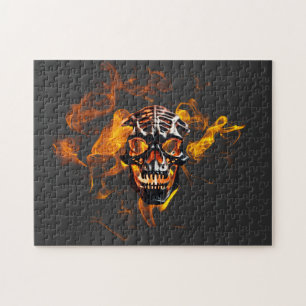 Retro Dead Burning Skelett Schädel in Feuer Puzzle