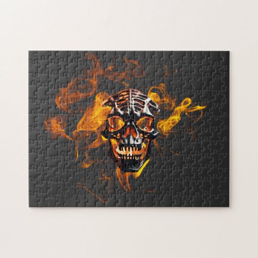 Retro Dead Burning Skelett Schädel in Feuer Puzzle (Horizontal)