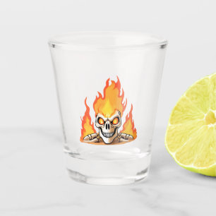 Retro Dead Burning Skelett Schädel in Feuer Schnapsglas