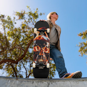 Retro Dead Burning Skelett Schädel in Feuer Skateboard