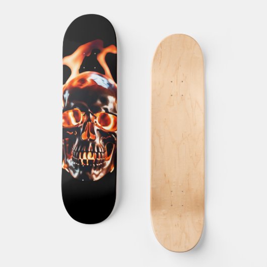 Retro Dead Burning Skelett Schädel in Feuer Skateboard (Vorderseite)