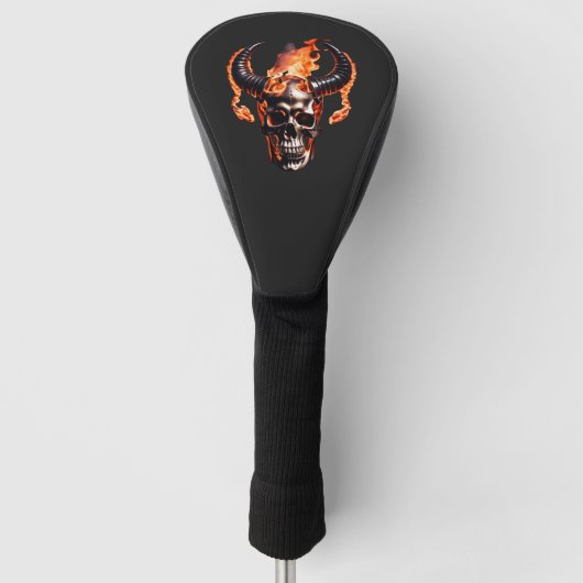 Retro Dead Burning Skull mit Horn im Feuer Golf Headcover (Vorderseite)