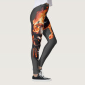 Retro Dead Burning Skull mit Horn im Feuer Leggings (Rechts)