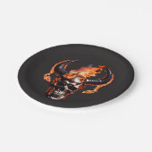 Retro Dead Burning Skull mit Horn im Feuer Pappteller (Schrägansicht)