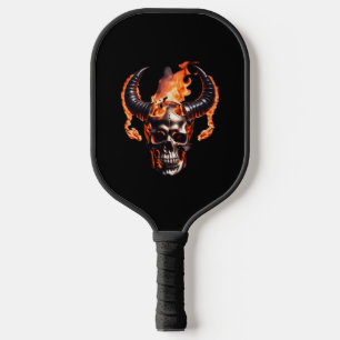 Retro Dead Burning Skull mit Horn im Feuer Pickleball Schläger