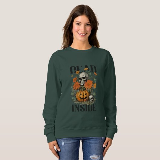 Retro Dead Inside Halloween Skull and Pumpkin Sweatshirt (Vorne ganz)