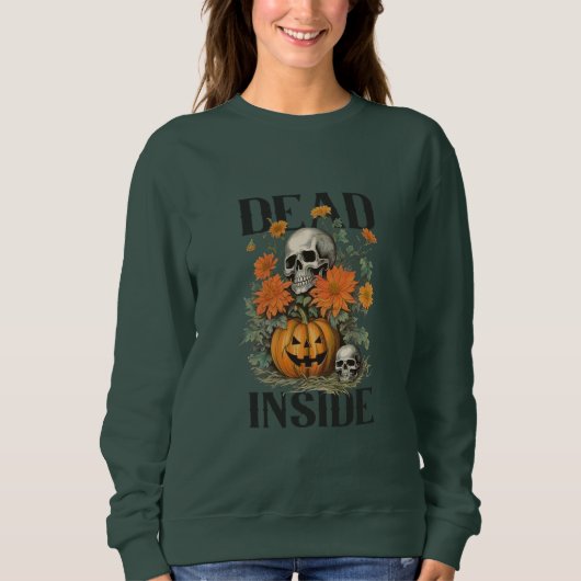 Retro Dead Inside Halloween Skull and Pumpkin Sweatshirt (Vorderseite)