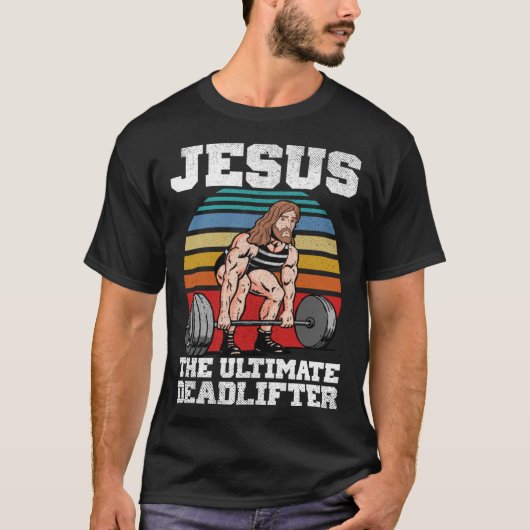 Retro Deadlift Jesus Christian Weightlifting Worko T-Shirt (Vorderseite)