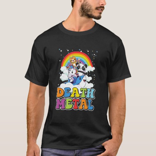 Retro Death Metal Cat Rainbow T-Shirt (Vorderseite)