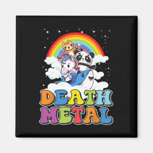 Retro Death Metal Cat Rainbow Unicorn Funny Heavy Magnet