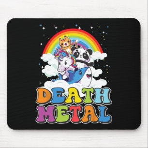 Retro Death Metal Cat Rainbow Unicorn Funny Heavy Mousepad