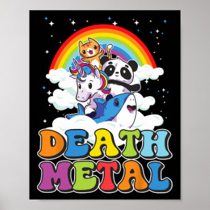 Retro Death Metal Cat Rainbow Unicorn Funny Heavy Poster