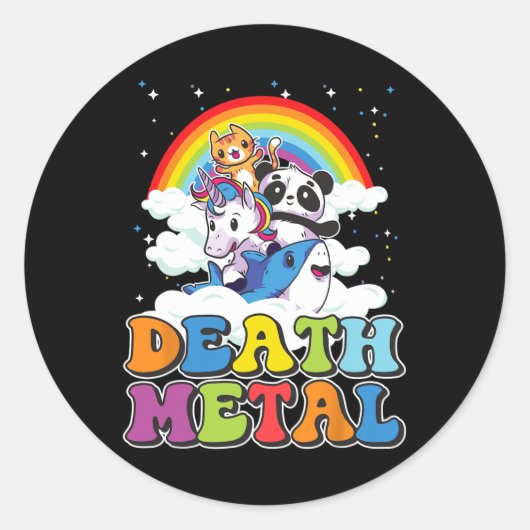 Retro Death Metal Cat Rainbow Unicorn Funny Heavy Runder Aufkleber (Vorderseite)