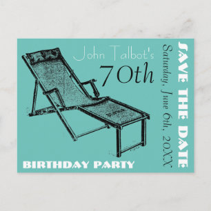 Retro Deckstuhl 70. Geburtstagsparty Save the Date Ankündigungspostkarte