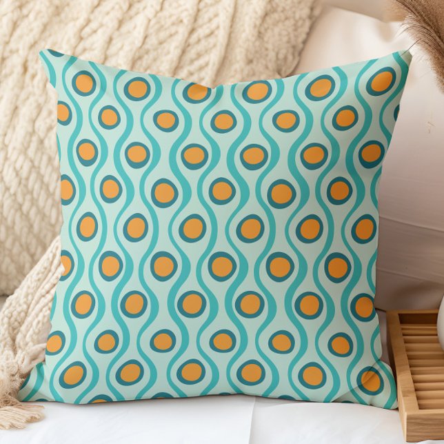 Retro Decorative Muster Orange Aquamarin Aqua Kissen (Von Creator hochgeladen)