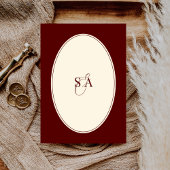 Retro Deep Burgundy Ivory Oval Old Money Wedding Einladung
