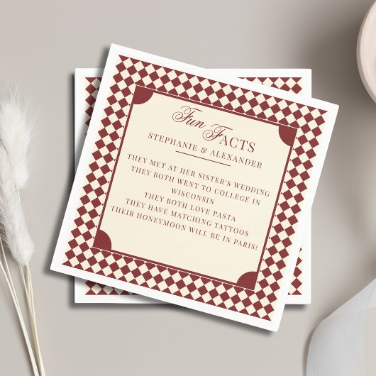 Retro Deep Red & Ivory Fun Facts Old Money Wedding Serviette